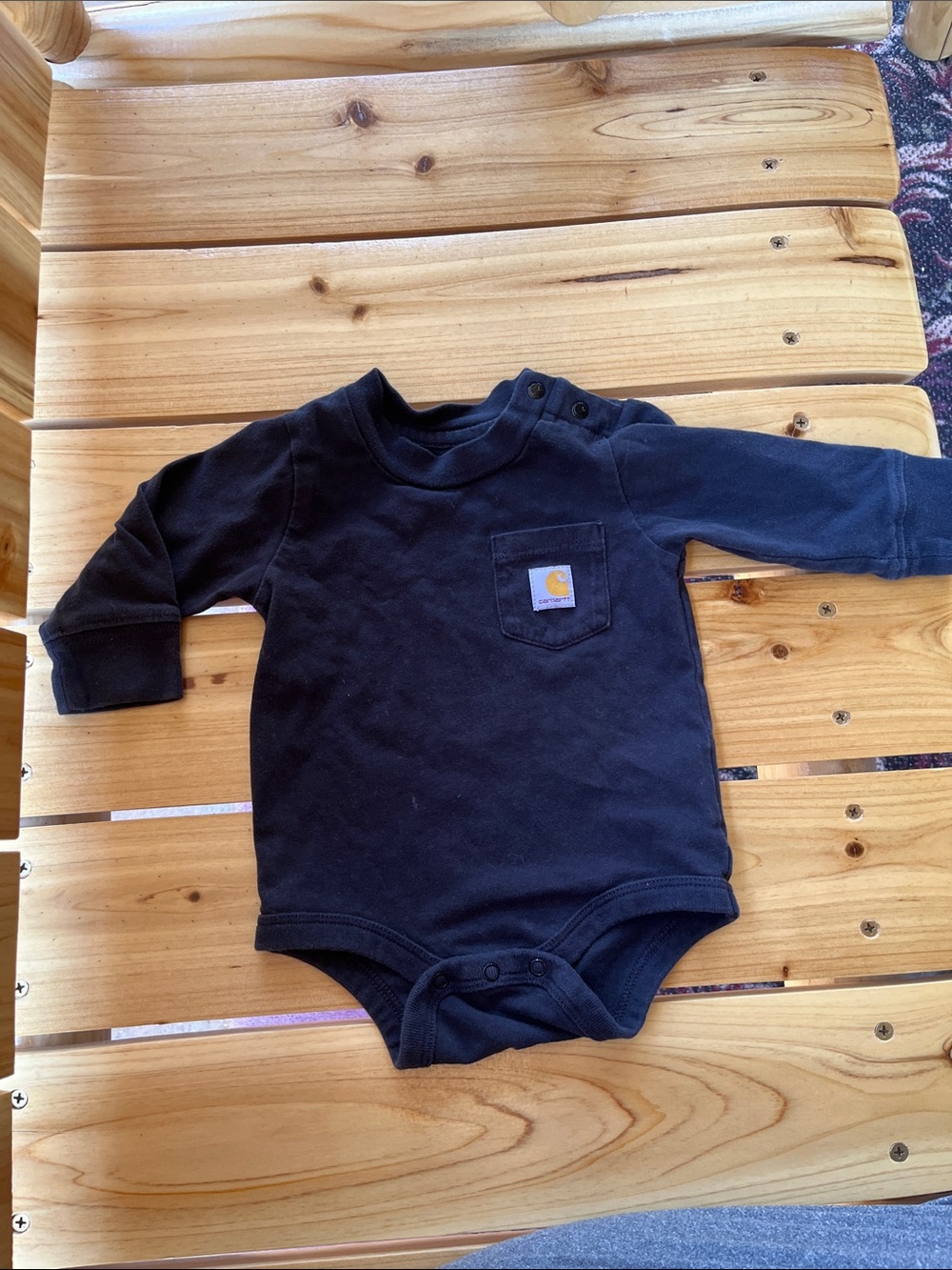 Carhartt Black Long-Sleeve Infant Onesie with Chest Pocket Logo